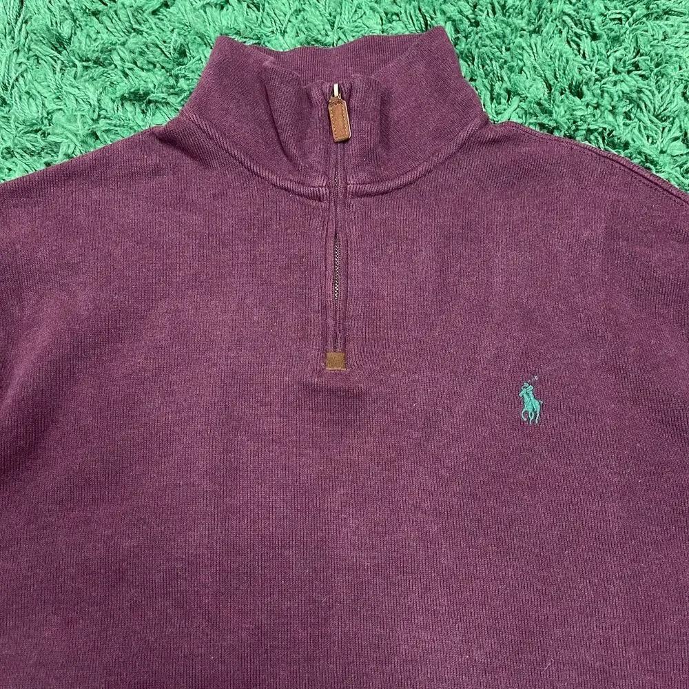 Polo Ralph Lauren Men's Sweater Red Maroon Pullover Quarter Zip Pony Large L B13